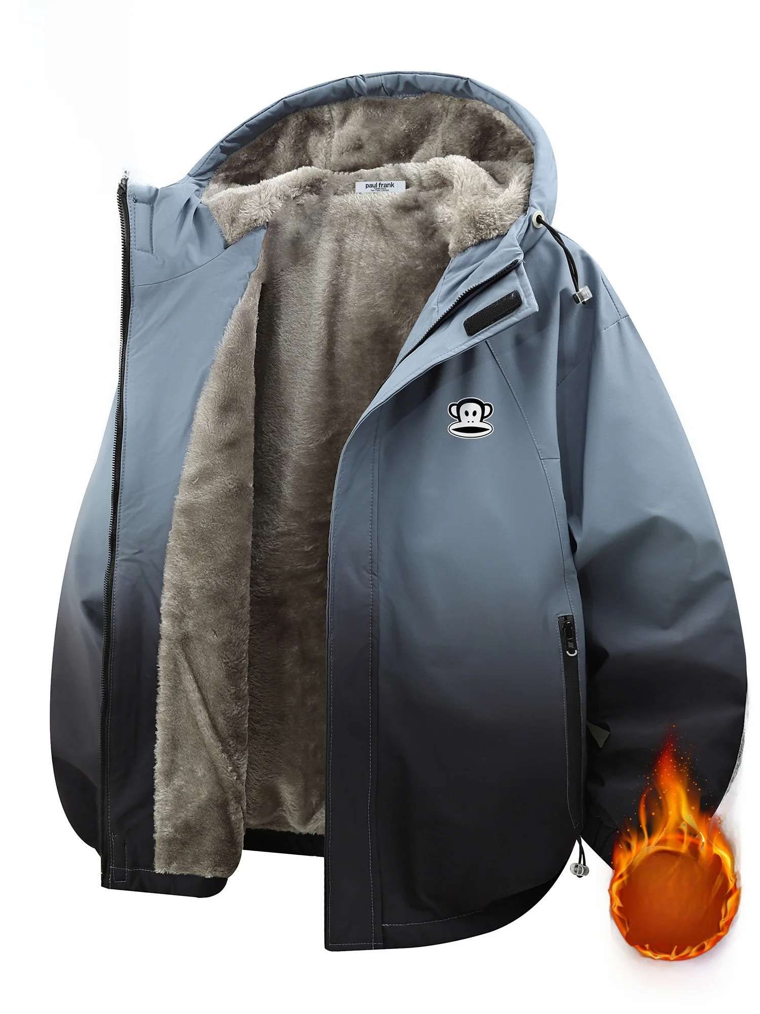 

PaulFrank Winter adient Fce Lined Casual Thiened Men's Jaet Loose Fit Workwear Sle Polyester Fiber Zipper Closure