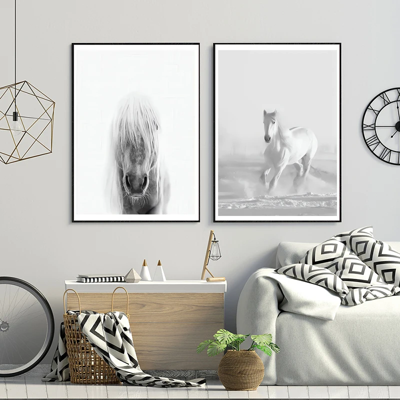 Horse Black White Canvas Posters Prints Rustic Farm Wall Art Animal Painting Decorative Picture Modern Home Decoration No Frame