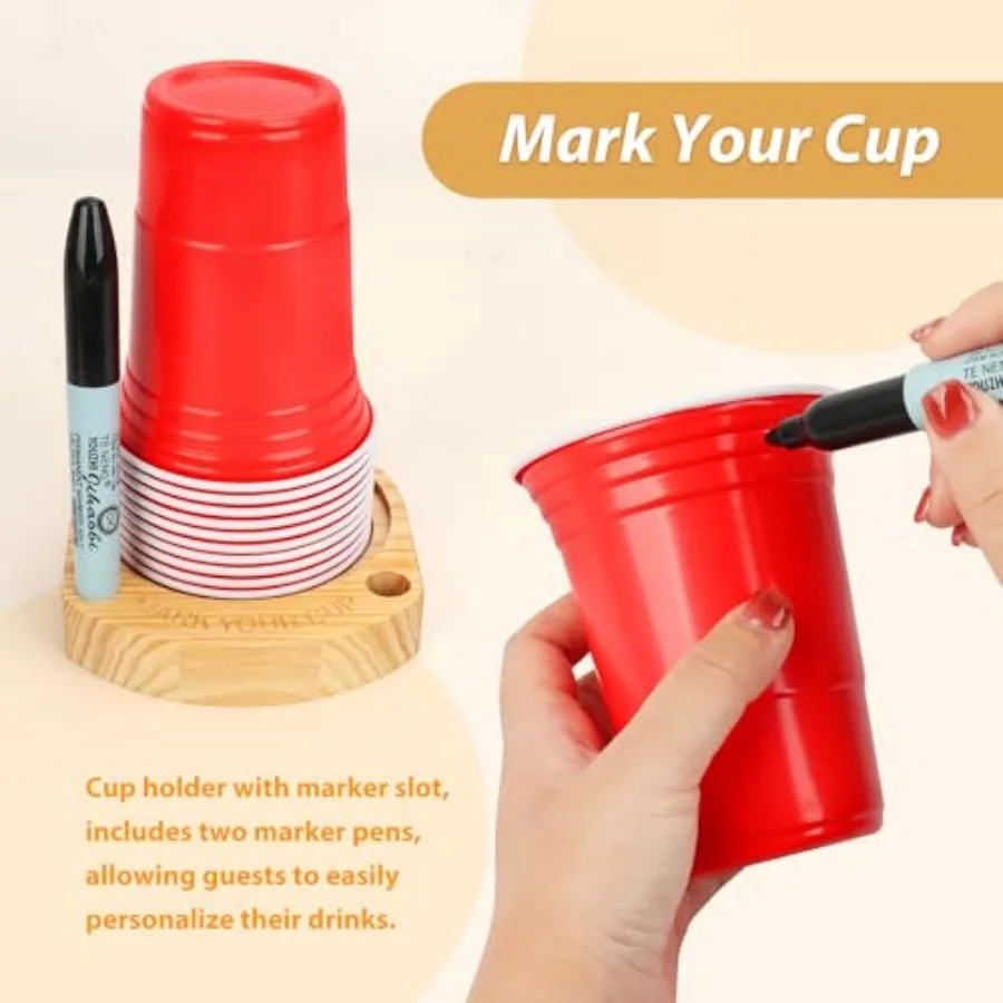 Hosting Essentials: Drink and Cup Holder with Marker Slot - Prevent Mix-Ups at Parties, BBQs, Weddings, Cookouts and Birthdays