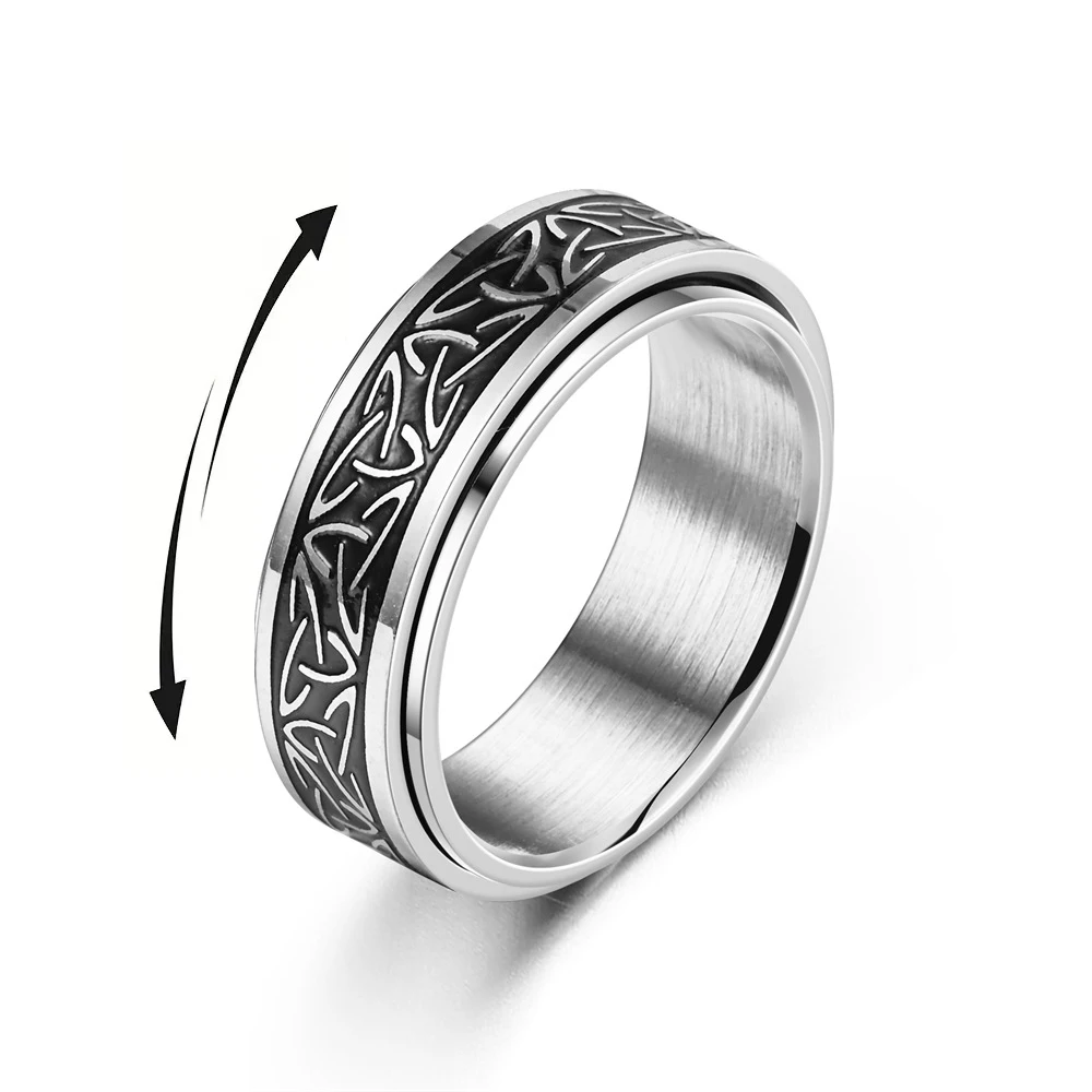 Viking Celtic Knot Rune Rotating Anxiety Joint Ring For Men Anti Stress Stainless Steel Spinner Fidgets Ring Anillo Antiestres