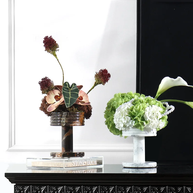 

Wabi Sabi style natural marble thread mini vase design ornament sample room home living room desktop multifunctional decoration