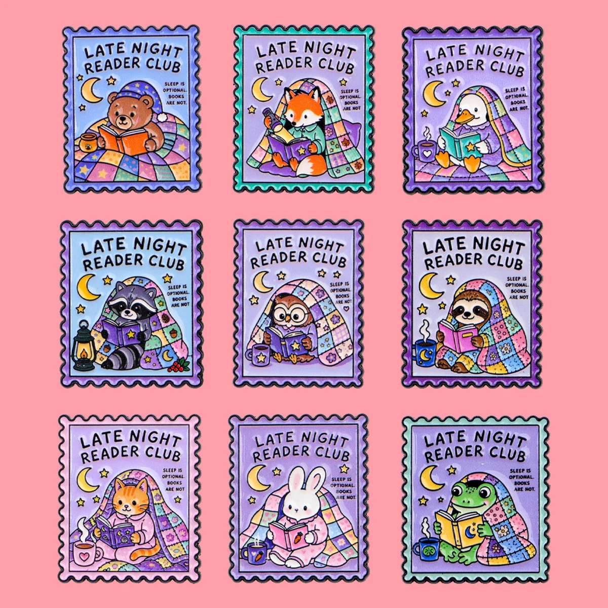 9pcs LATE NIGHT READER CLUB Enamel Pin Set Cute Owl Frog Brooches Woman Men Backpack Accessories Bags Badge Lapel Jewelry Gifts