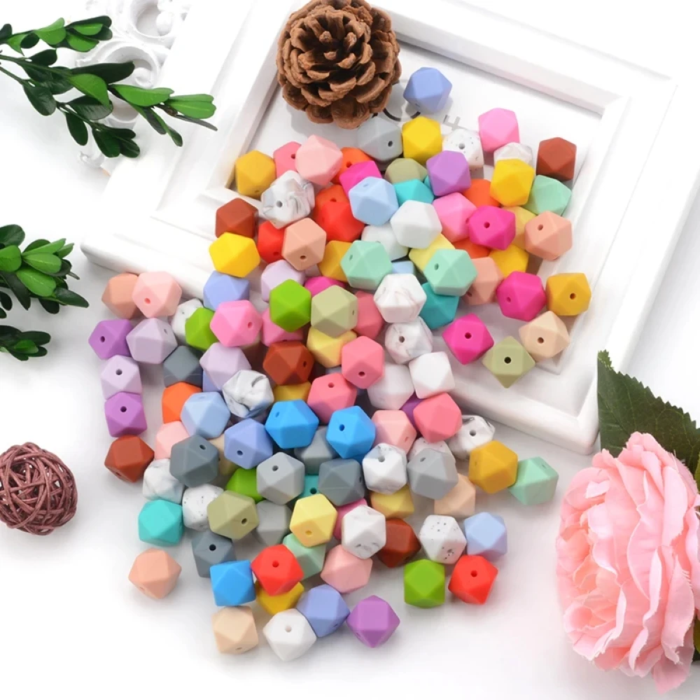 LOFCA 30 stücke Silikon Perlen Mini Hexagon 14mm Baby Zahnen Spielzeug Halskette Food Grade Baby Beißring BPA Frei DIY silikon Schmuck