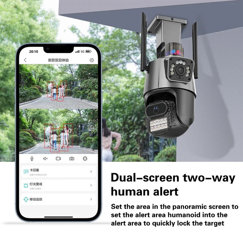 IP66 Waterproof Infrared Night Vision 360 Degree Monitoring 8MP Dual Lens Zoom Wifi Camera Two-way Human Alert Pan Tilt Rotation