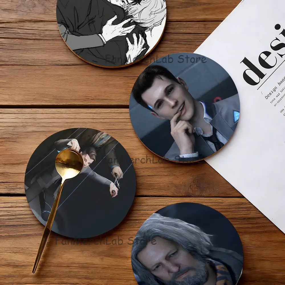 

C-Connor Hug D-Detroit Wood Coaster Set - Heat Resistant For Tea & Coffee, Home Cafe Decor Holiday Gift