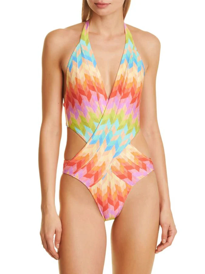 Geometric Print One Piece Swimsuits and Cover Up