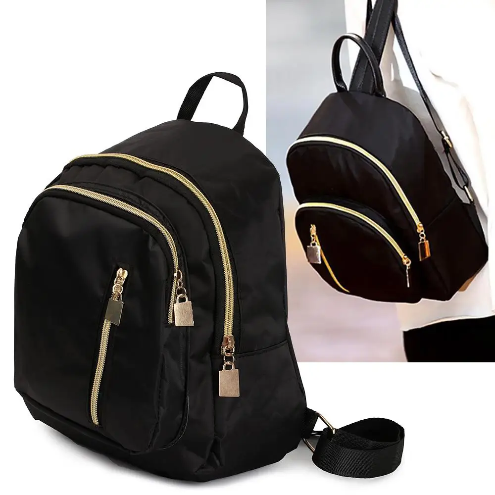Travel Black Multi-Function Shoulder Bag Girl Purse Oxford Daypack Mini Backpack