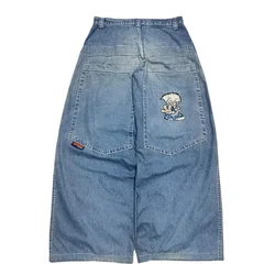 Y2K Kawaii Cartoon Characters Embroidered Light Blue Washed Baggy Jeans Japanese Harajuku Gothic Skateboard Pants Street Clothes