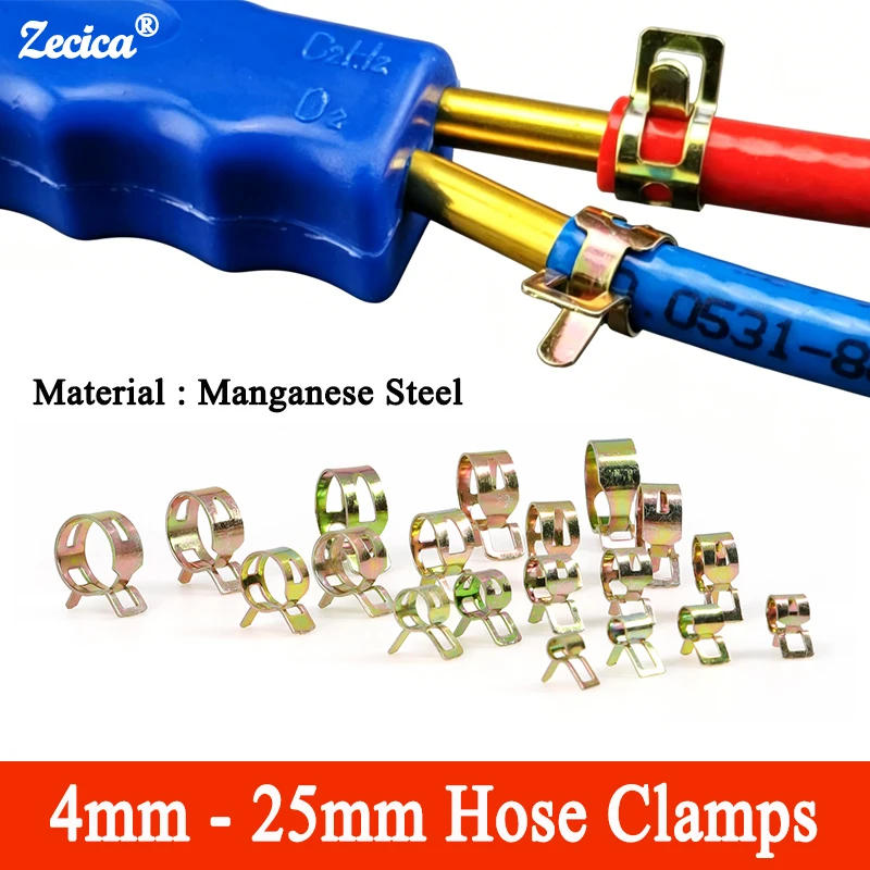 65MN Manganese Steel Galvanized Spring Hose Clamp 4mm - 25mm Fuel Water Air Tube Clips Elastic Steel Buckle Water Pipe Hoop