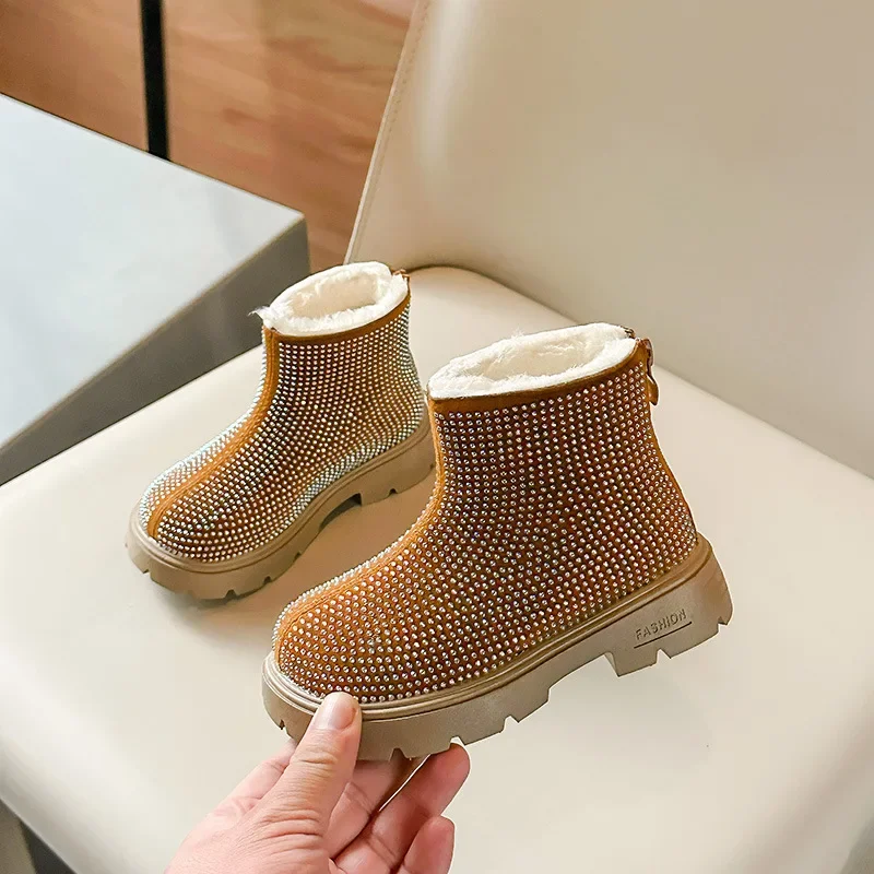 Fashion Girl Shoes New Versatile Comfort Ankle Boots Soft Sole Anti Slip Casual Rhinestone Winter Boot Warm Princess Kids Shoes - Image 3