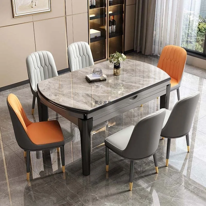 

Rock slab dining table and chair combination household new small apartment modern simple retractable folding dining table