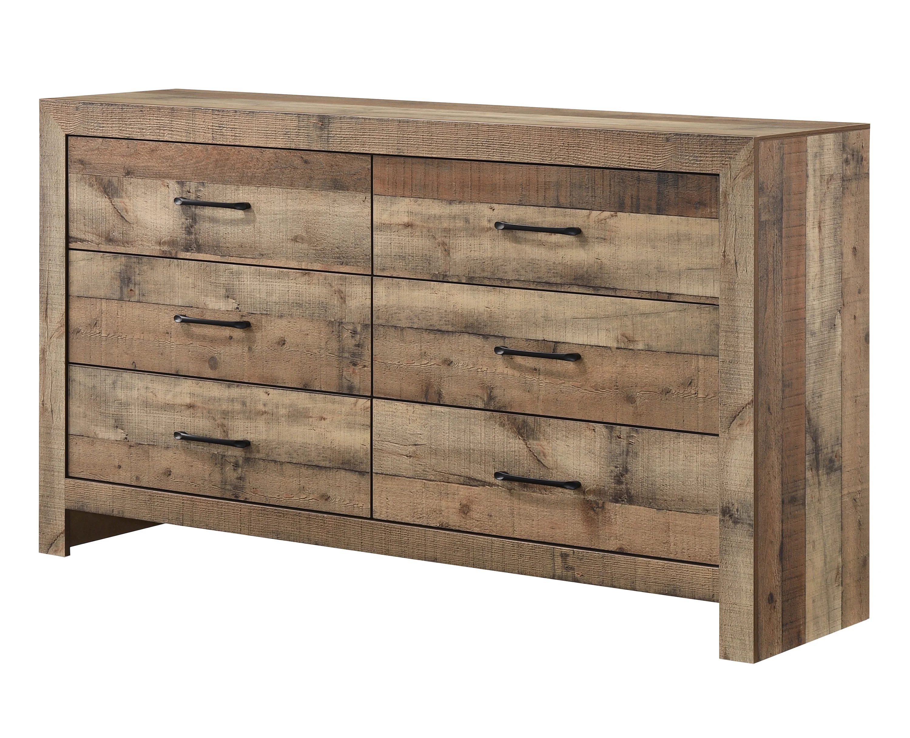 

| Rustic Plank-Style Rich Natural Finish Six Drawers Dresser Wooden Bedroom Furniture Contemporary Modern Transitional