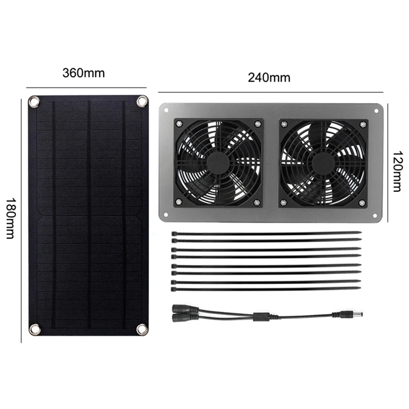Solar Exhaust Fan Air Extractor Ventilator Solar Panel Powered Dual Fan for Dog Chicken House Greenhouse RV