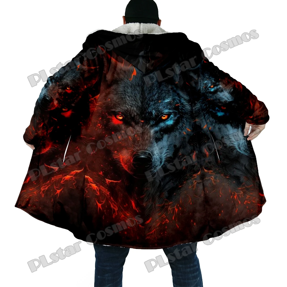 Winter Fashion Men's cloak Animal Wolf Pattern 3D All Over Printed Thick Fleece Hooded Cloak Unisex Casual Warm Cape Coat DP54