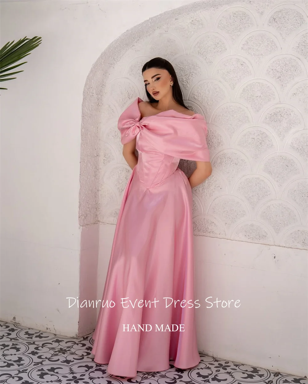 فساتين سهرة Dianruo مكشوفة الكتفين طويلة من الساتان بطيات رداء De Soirée فام مكشكشة فيستدوس دي بودا بارا فييستاس مخصصة