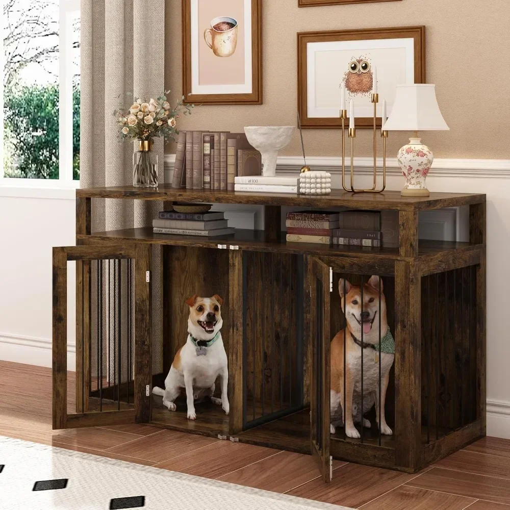 

Large Dog Crate Furniture for 2 Dogs, Farmhouse Dog Kennel with Removable Room Divider