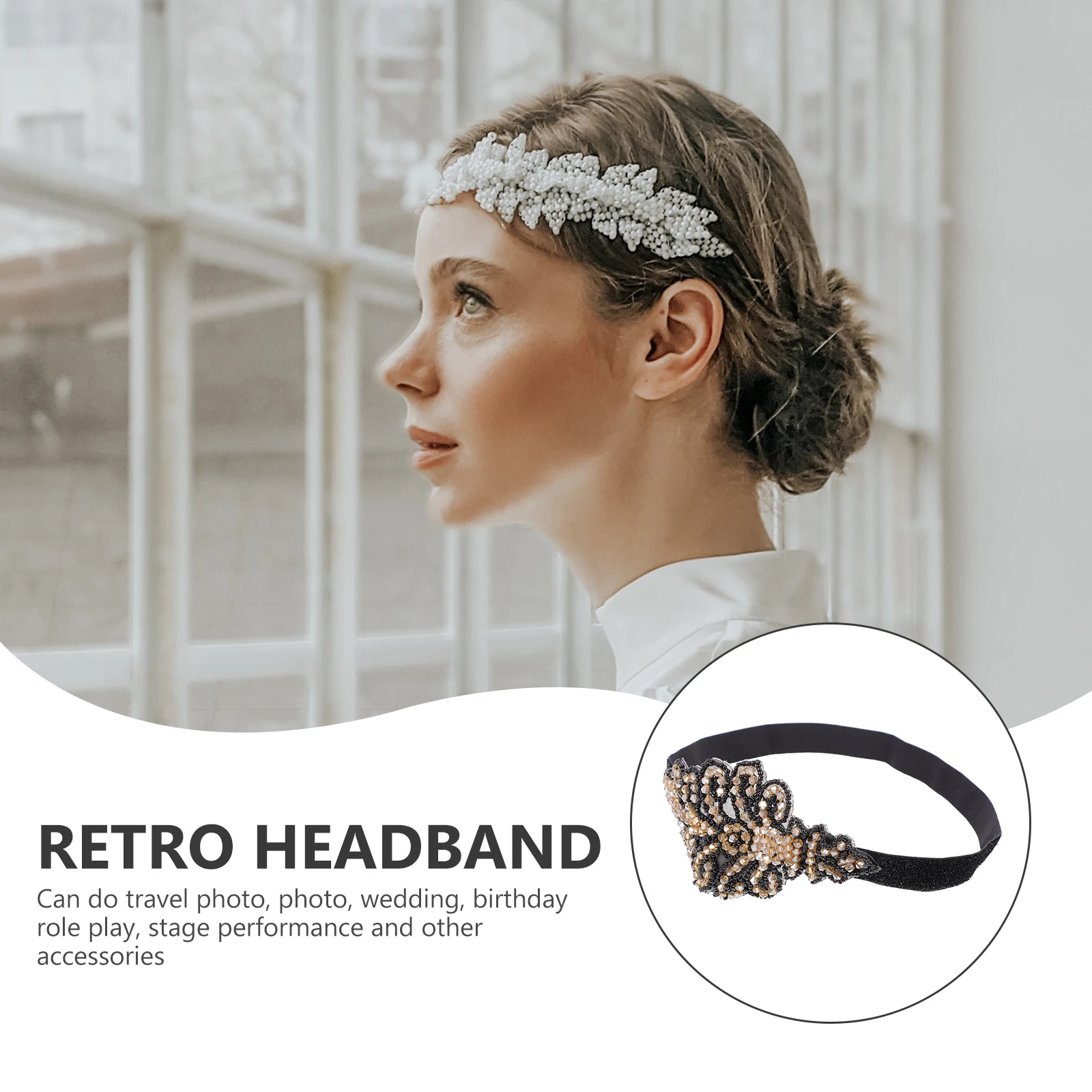 

Rhinestone Headband Chic Hairband Vintage Accessory 1920s Flapper Headpiece Ribbon Rhinestones Great Elastic Delicate Women's