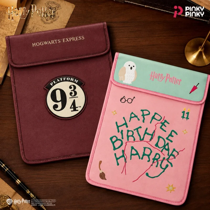 Pinky Harry Potter Tablet Storage Pouch PU Protective Bag for Daily Halloween Christmas Birthday Gift for Students Fans Women
