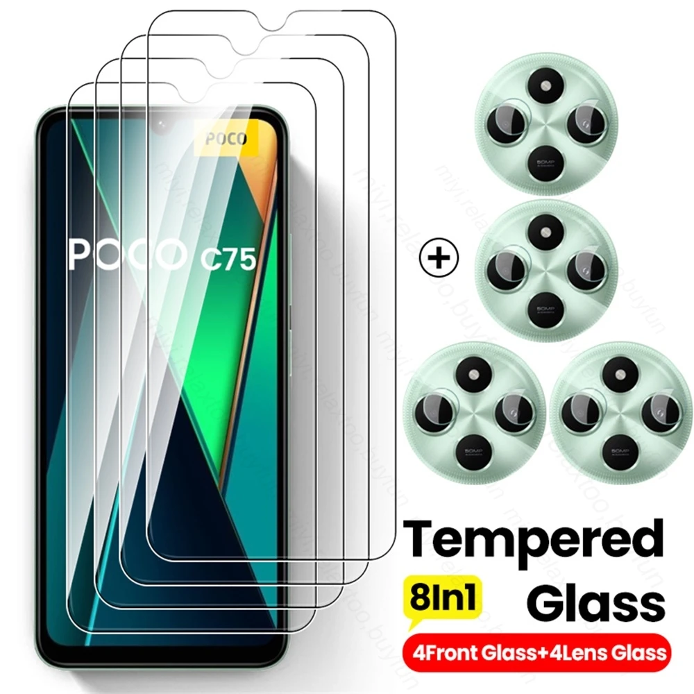 8In1 9H Glass for Xiaomi Poco C75 4G Camera Lens Screen Protector PocoC75 Protective Glass Poxo Poko Little C75 C 75 75C 4G 2024