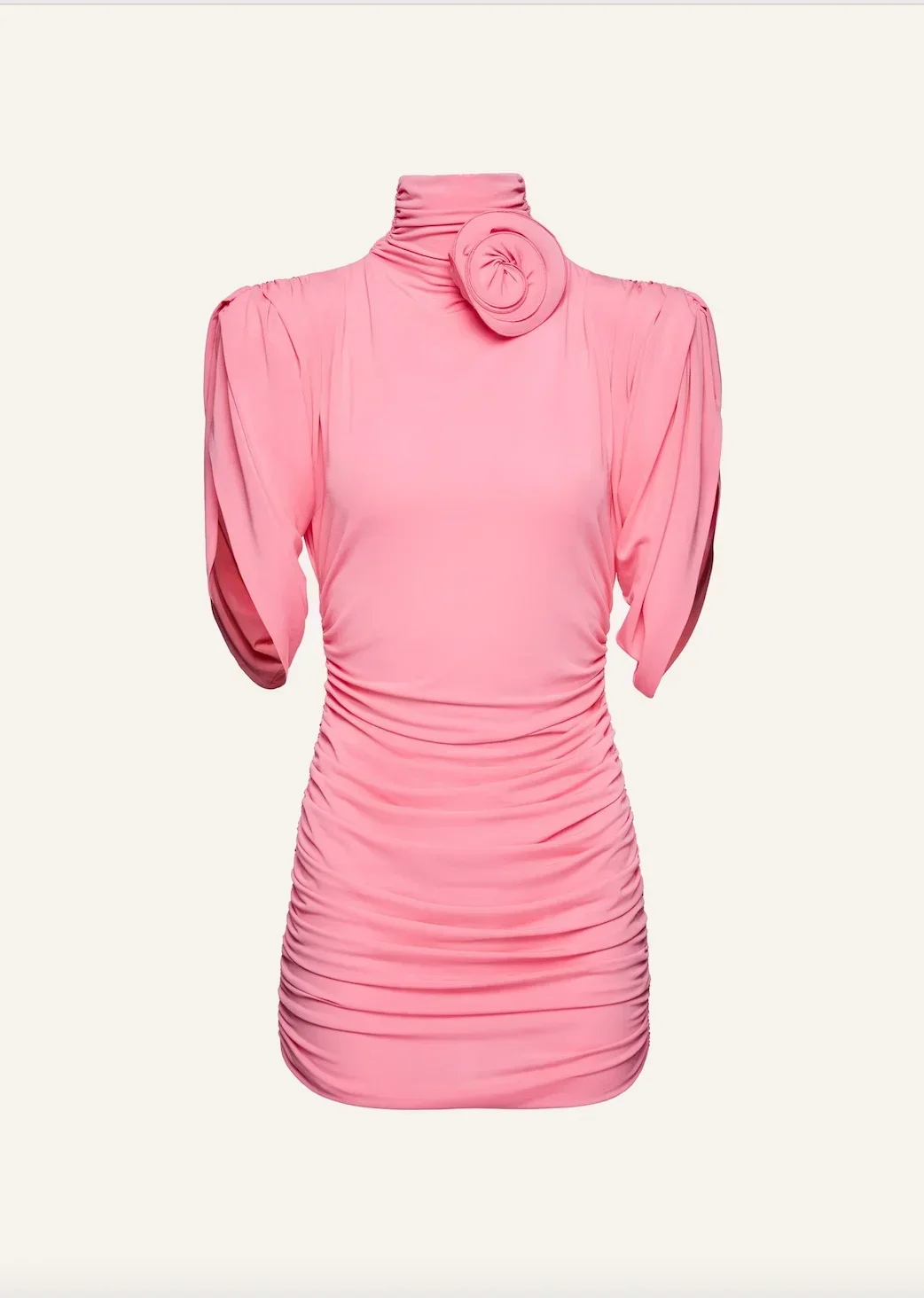 

23 Women High Street Sexy Draped Turtleneck Jersey Dress In Pink Hotsweet Romantic 3D Flower Midi Dress