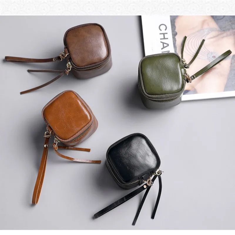 النفط الشمع الجلود بو الجلود المحمولة حقيبة المفاتيح Ins الرجعية نمط المتخصصة أحمر الشفاه الآثار الثقافية تخزين محفظة نسائية للعملات المعدنية