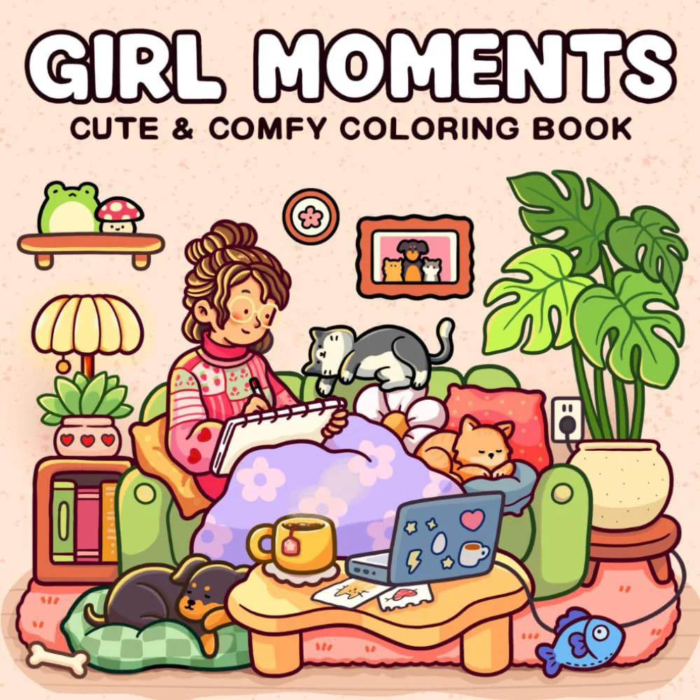 Cozy Atmosphere Relaxing Coloring Book for Adults and Teens Bold Easy-to-follow Patterns and Girl Moments
