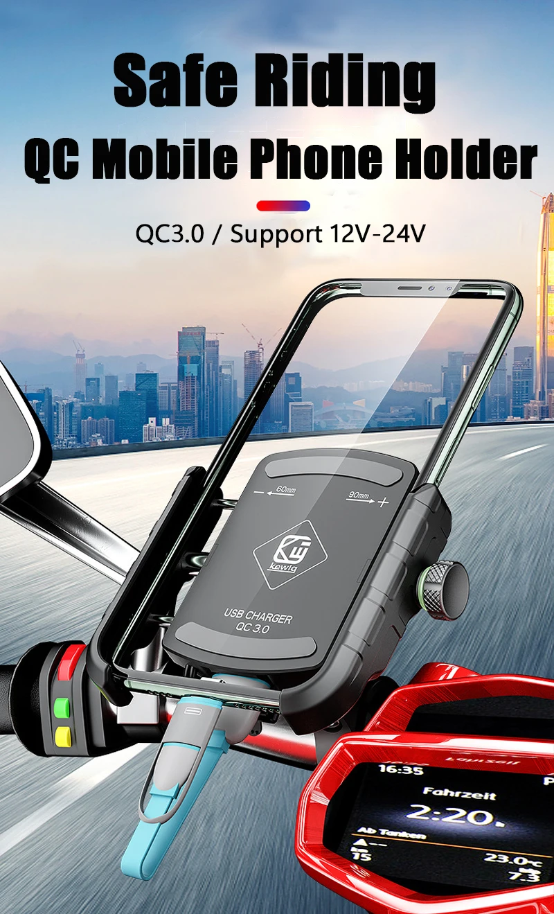 

Motorcycle Wireless Charger Phone Holder USB-C 3.0 Quick Charger FOR 4-7 Inch Phone GPS Moto Support Cellphone Handlebar Mount