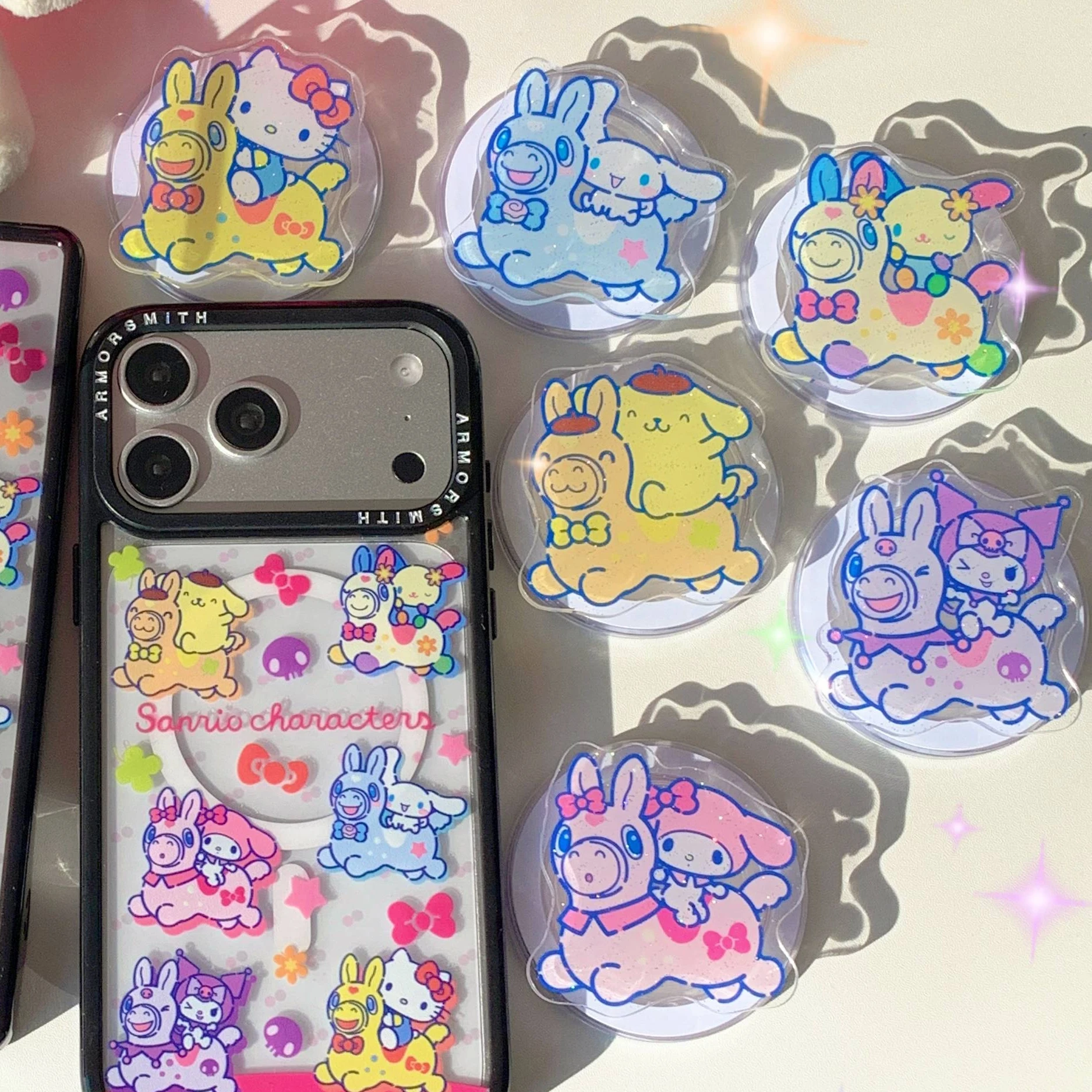 

Cute Pony Series With Kurom&Cinnamon&HelloKitty&Melody&Pompompuri Magnetic Phone Stand For Samsung&IPhone Adjustable Finger Loop