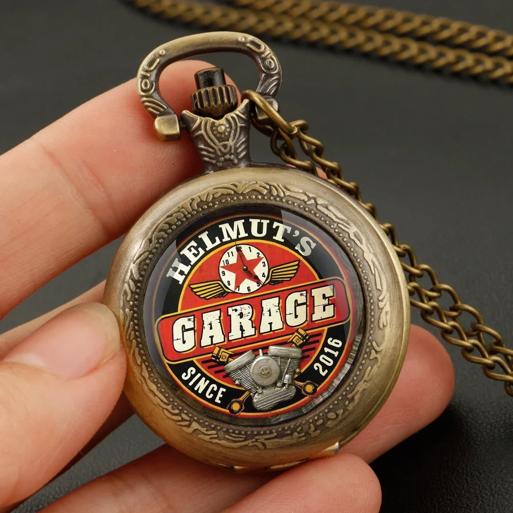 

Vintage GARAGE Logo Dome Quartz Pocket Watch Arabic Numeral Dial Vintage Men Women Necklace Pendant Creative Clock Gift Relógio