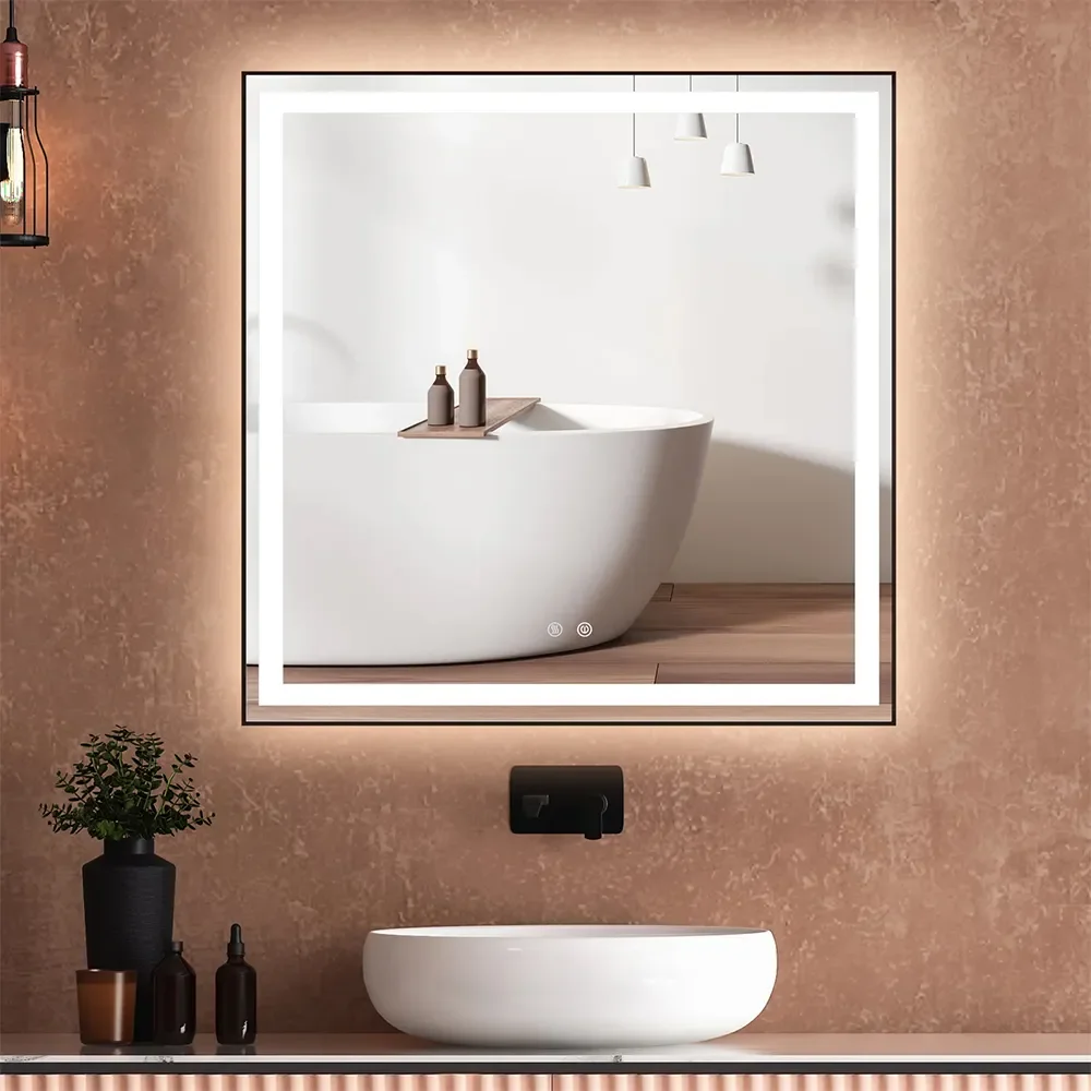 Customizable Modern Factory Outlet LED Standing Mirror Bathroom Touch Sensor Switch Illuminated Glass Material Framed Frameless