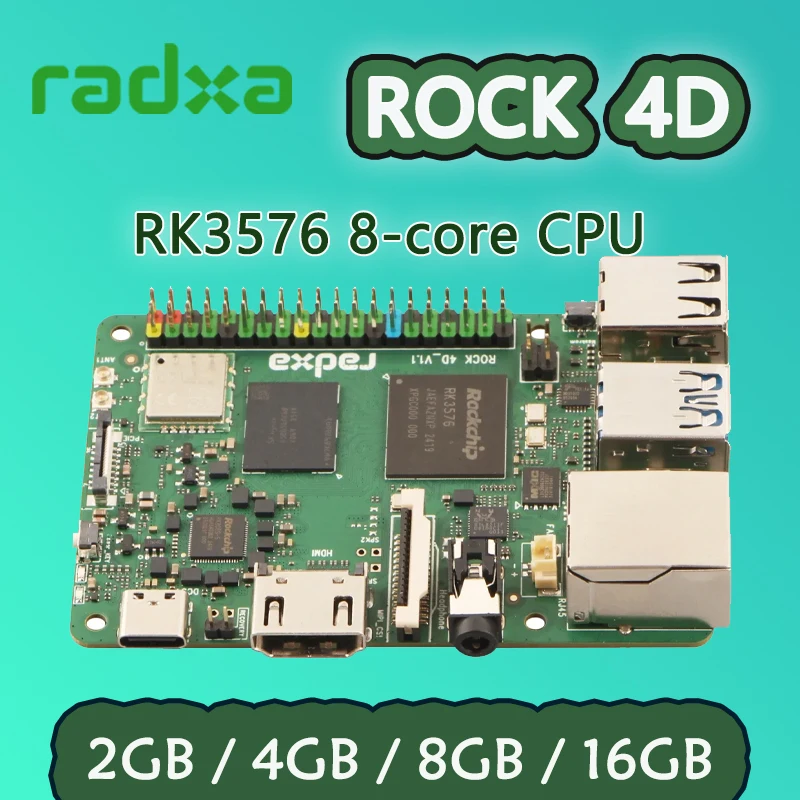 Radxa ROCK 4D RK3576 8-core، 2GB/4GB/8GB/16GB 6TOPS NPU مصممة لدعم Al Edge الصناعي، 6TOPS، WiFi6&BT 5.4 NPU RKNN LLM #2
