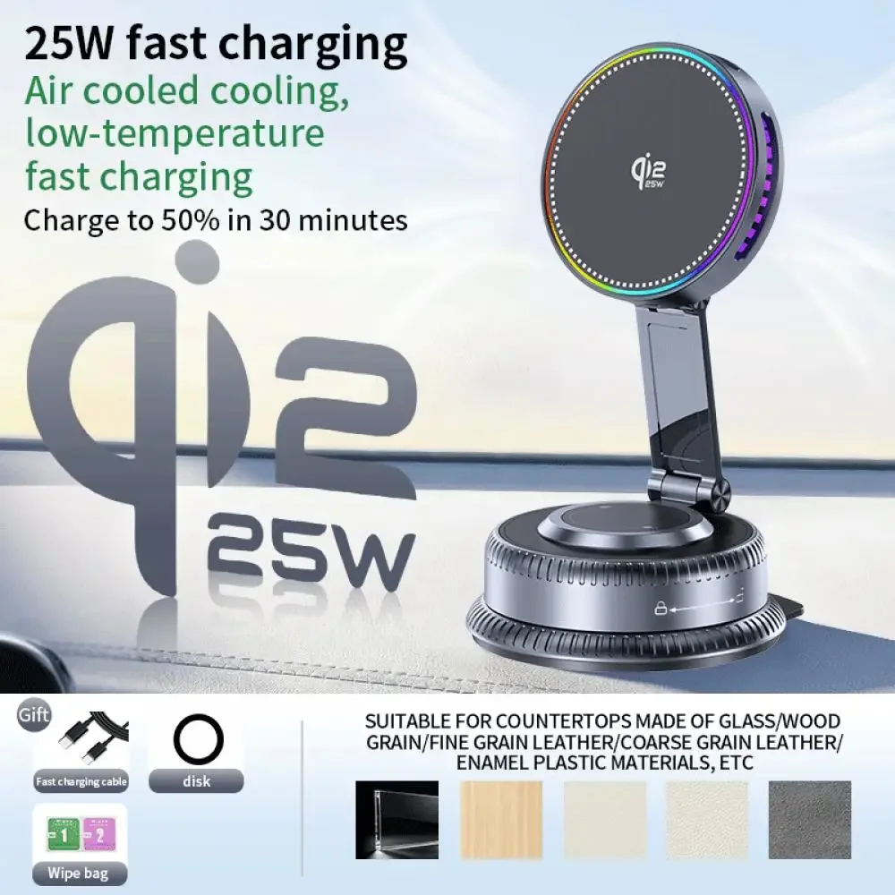 QI2.2 25W Magnetisches kabelloses Autoladegerät mit 360° drehbarer Vakuumsaugnapf-Handyhalterung & Kühlventilator für iPhone 17 Pro Max – Detail 15