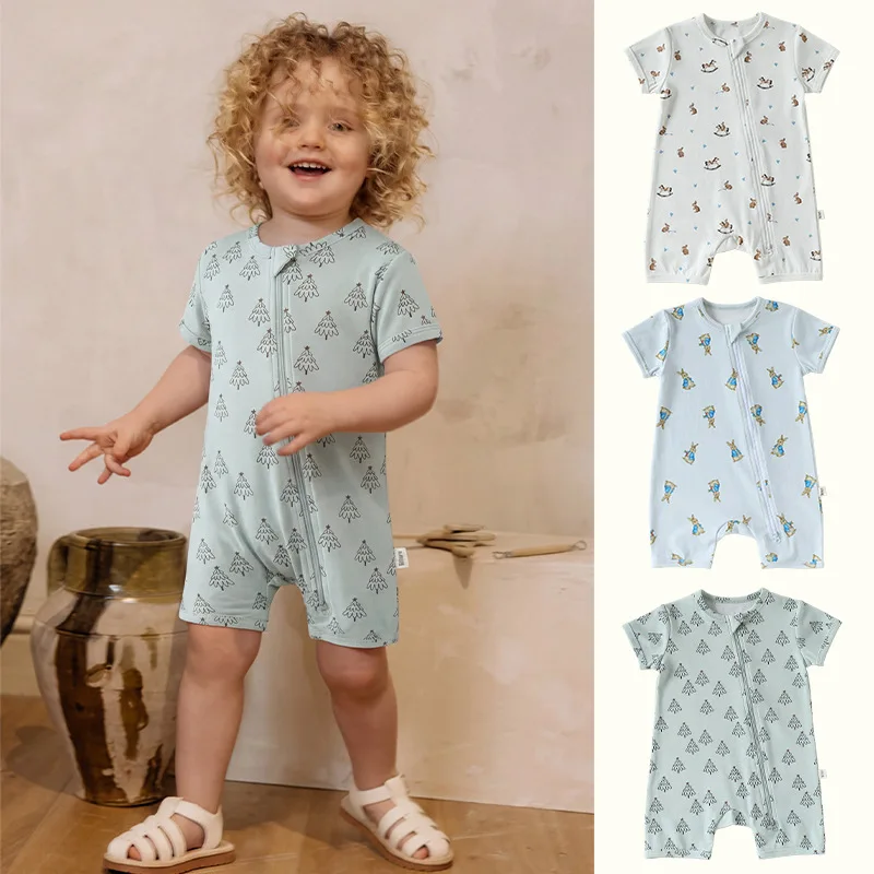 Baby Short Romper Cotton Boys and Girls Baby Clothes Summer Short Sleeve Jumpsuit Children Zipper Rompers