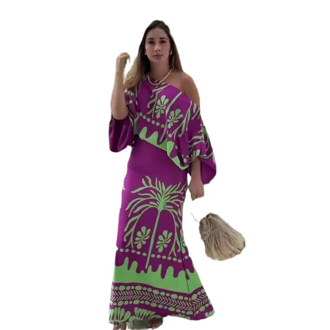 المرأة المطبوعة عارضة العصرية فضفاضة 2 قطعة مجموعات طويلة الأكمام قمم الكاحل طول التنانير الملابس النسائية ربيع الموضة الأمريكية الجديدة #4