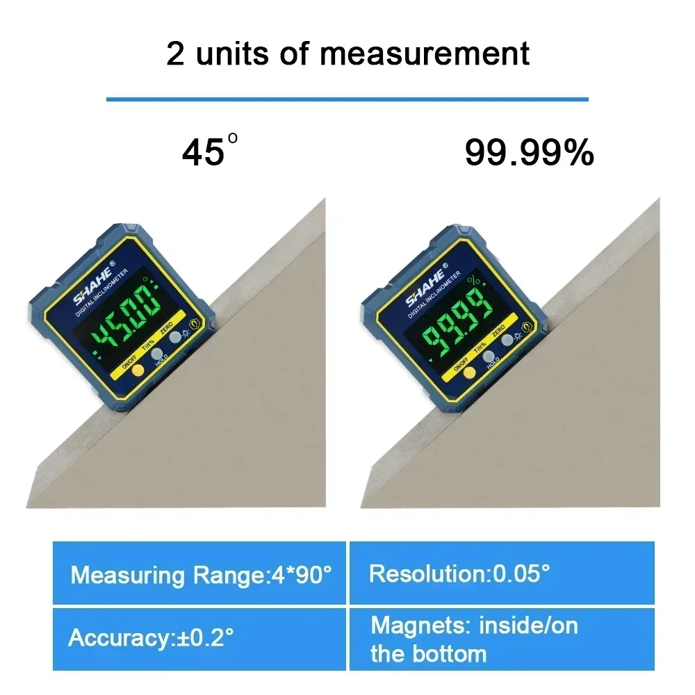 Shahe 2-In 1 Magnetische Digitale Niveau En Hoekzoeker Inclinometer Bevel Gauge Met Hold Functie Backlight En Magnetische base