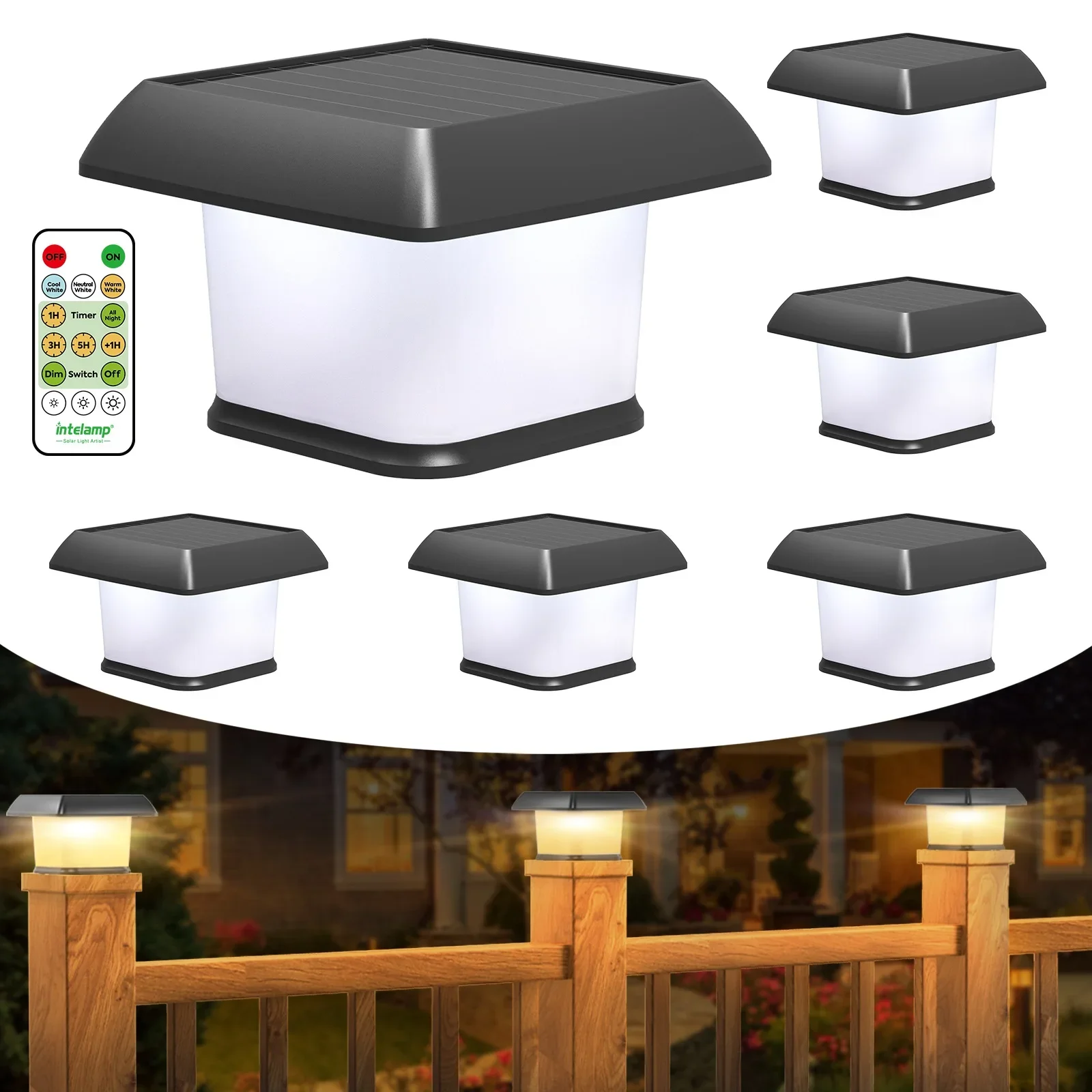 

6Pack Solar Garden Lights Outdoor Fence Decorations Waterproof Garden Lanterns Solar Post Cap Light 3 Color Adjustable Outside