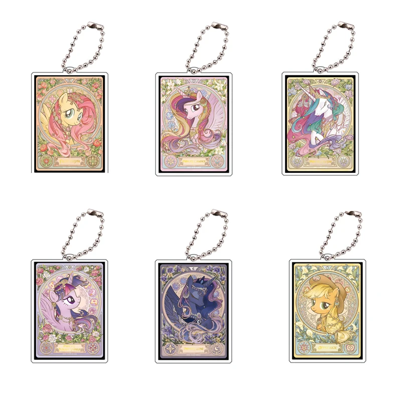 My Little Pony Keychain Kawaii Anime Peripherals Apple Jack Pinkie Pie Square Card Keychain Pendant Acrylic Accessories Gift