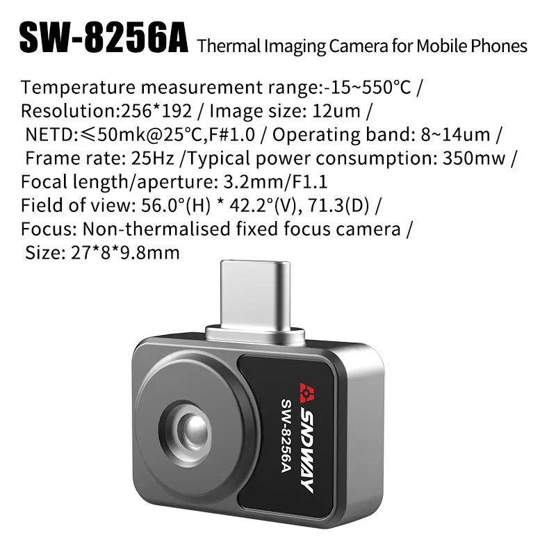 Imagem -06 - Infrared Night Thermal Imager para Smartphone Android Câmera Termográfica Profissional Resolução 256x192 Sndway-sw8256a