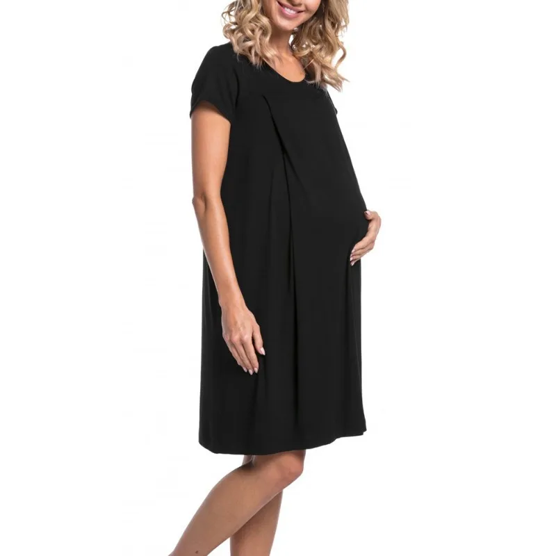 Postpartum Maternity Nursing Dress, Short Sleeve Labor Hospital Gown Breastfeeding Dress for Pregnant Women view 4