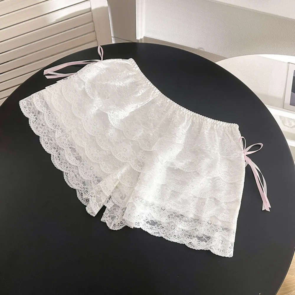 

Fashion JK Lolita Lace Safety Pants Ruffled Anti-glare Summer Loose Short Pants Bowknot Multi-layer Safety Shorts Women Clue