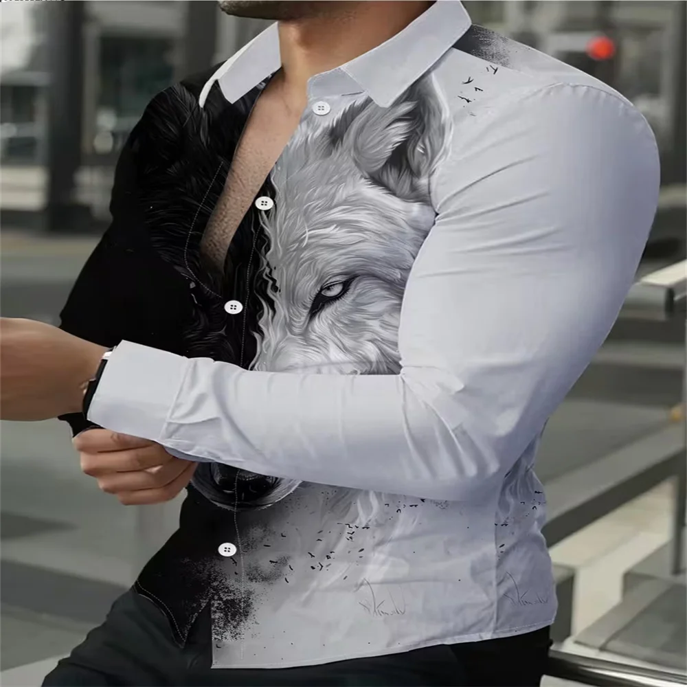 

Рубашки с длинным рукавом и принтом тигра для мужчин, 3d полный принт, животный тигр, узор, повседневная рубашка на пуговицах, мужская рубашка Slim Fit, рубашка больших размеров