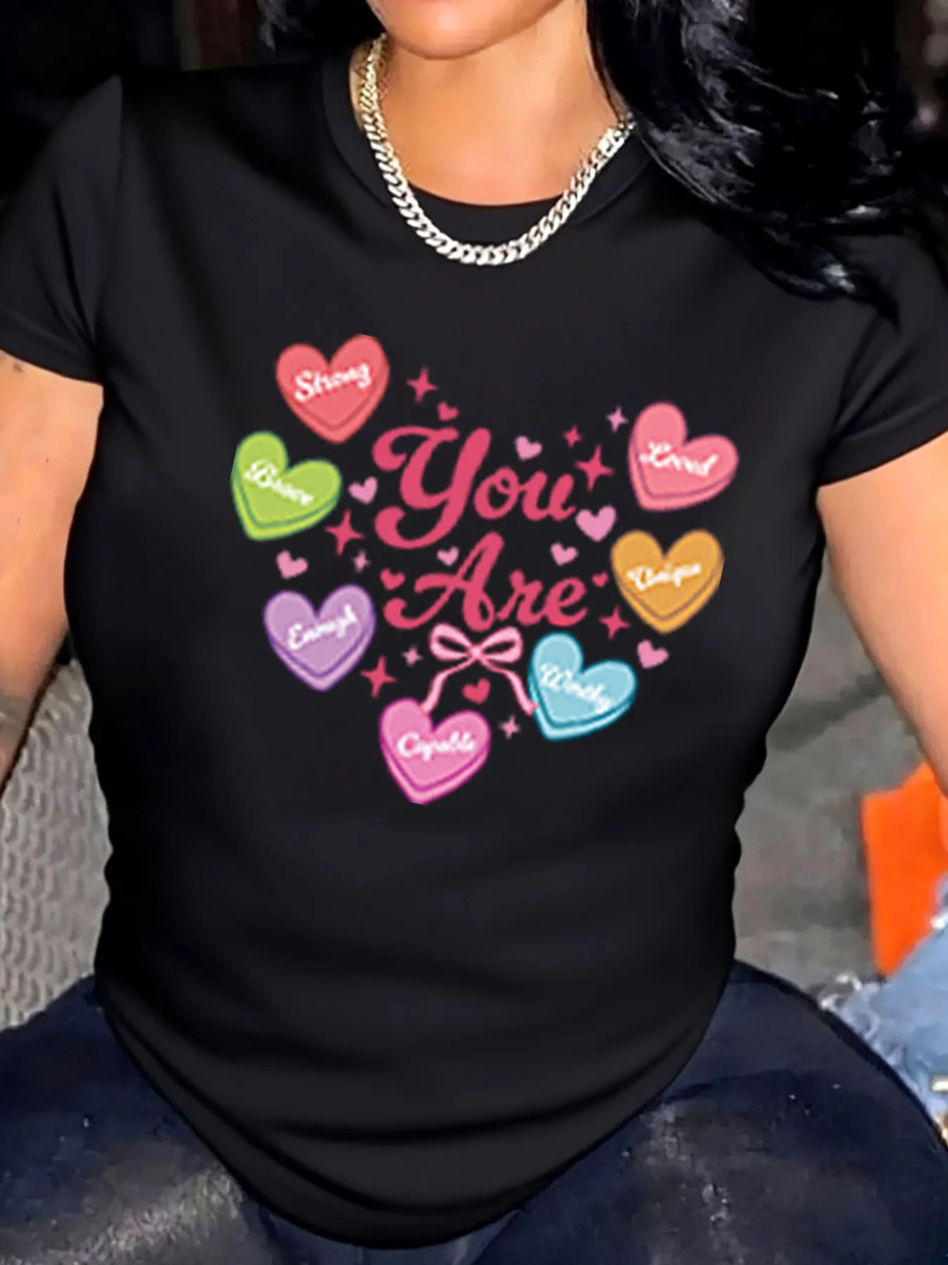 T-shirt grande taille pour femmes, imprimé cœur de saint-valentin, vous êtes fort, aimé, Unique, assez capable, vautième en plein air