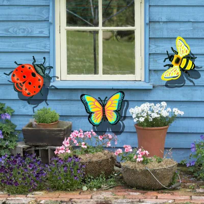 3Pcs Metal Seven-Star Ladybug Wall Decor Iron Craft For Outdoor Garden Decoration Interesting Full of Vitality as Art Ornaments