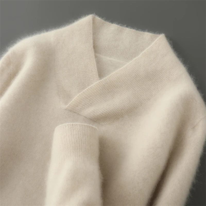 Outono inverno de alta qualidade moda suéteres lã pura cor sólida solto com decote em v pulôver de malha homem casual manga longa suéteres