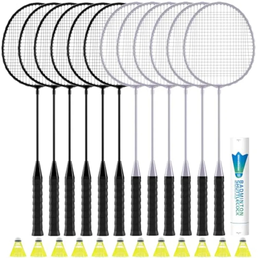

Badminton Rackets Set, Lightweight and Durable Badminton Set Includes 6/12 Racquets, 6/12 Birdies,Outdoor Backyard and School G