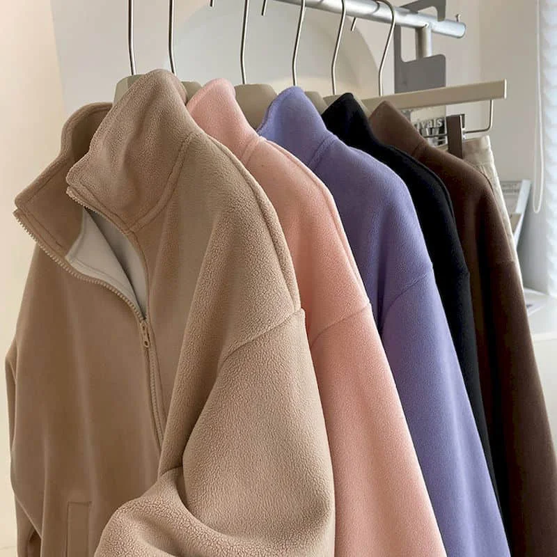 Plush Coats for Women High Collar Long Sleeved Solid Fleece Hoodies Cardigans Oversized Casual Vintage Jackets Loose Women Tops