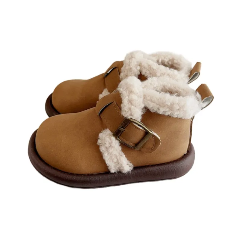 Girls' cotton boots winter 2025 new with added velvet retro boys' baby casual short boots warm Kids snow boots Size 22-33