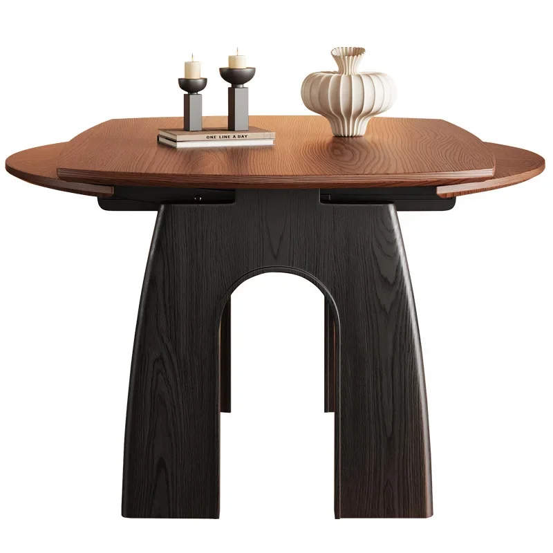 

Medieval folding solid wood dining table and chair rock slab 2025 new American French telescopic table
