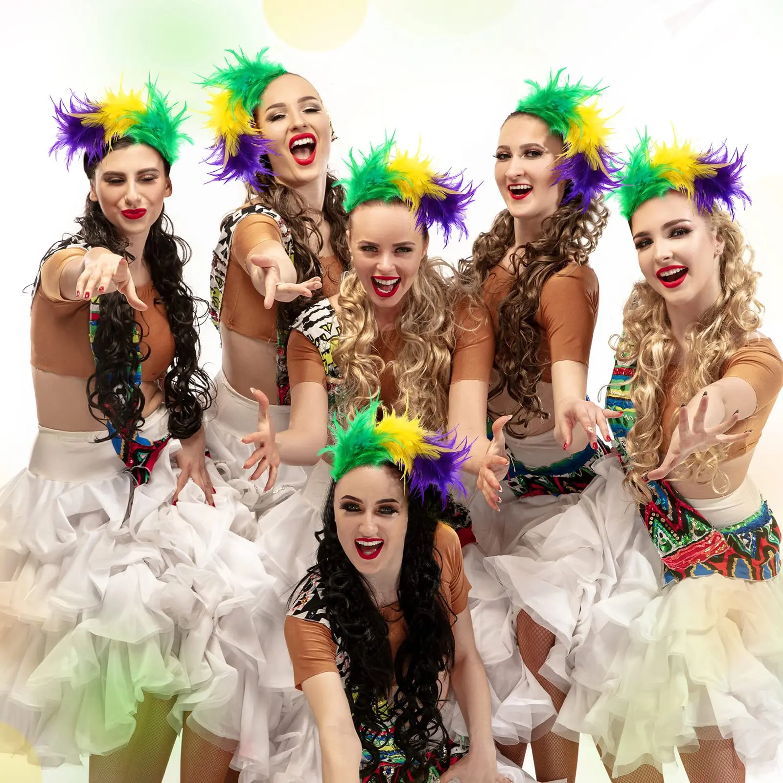 Tocado De Plumas Para Mujer - Diadema Carnaval Samba Con Perlas, Accesorio Para Fiestas Temáticas
