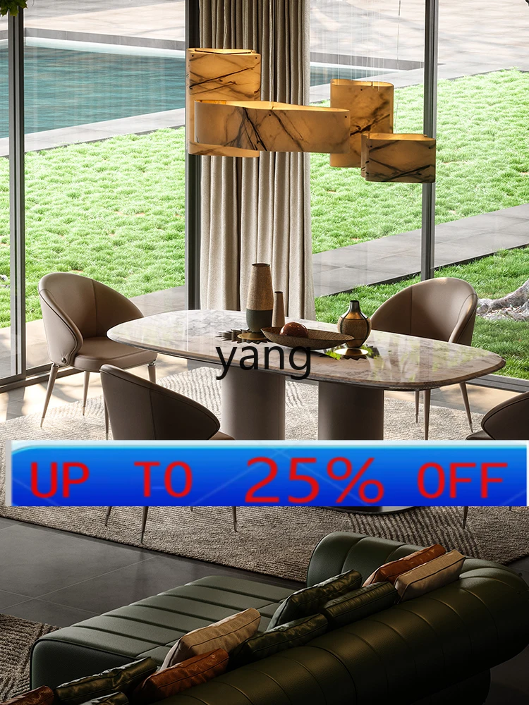 LMM Golden Sunflower Dining Table Rectangle Marble Light Luxury Villa Large Flat Floor Restaurant Long Dining Table
